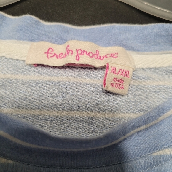 Fresh Produce Blue and White Striped Crewneck Drop Shoulder Casual Top XL/XXL - Picture 3 of 7